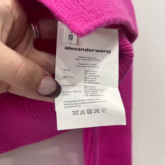 Alexander Wang Neon Pink Knit Ribbed Cropped Wool Cardigan Sweater Small - Picture 8 of 8